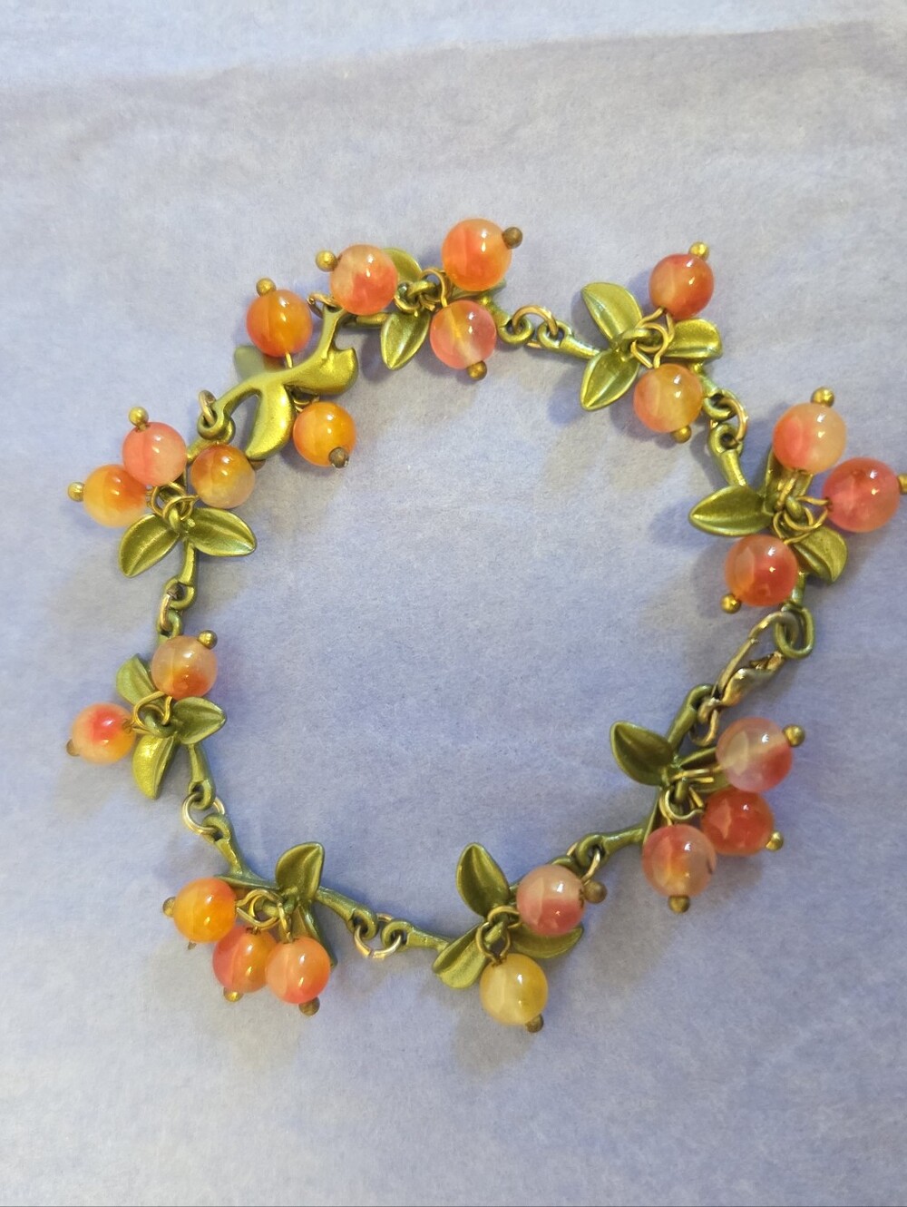 Whimsical 2021 Peach & Cranberry Link Charm Bracelet